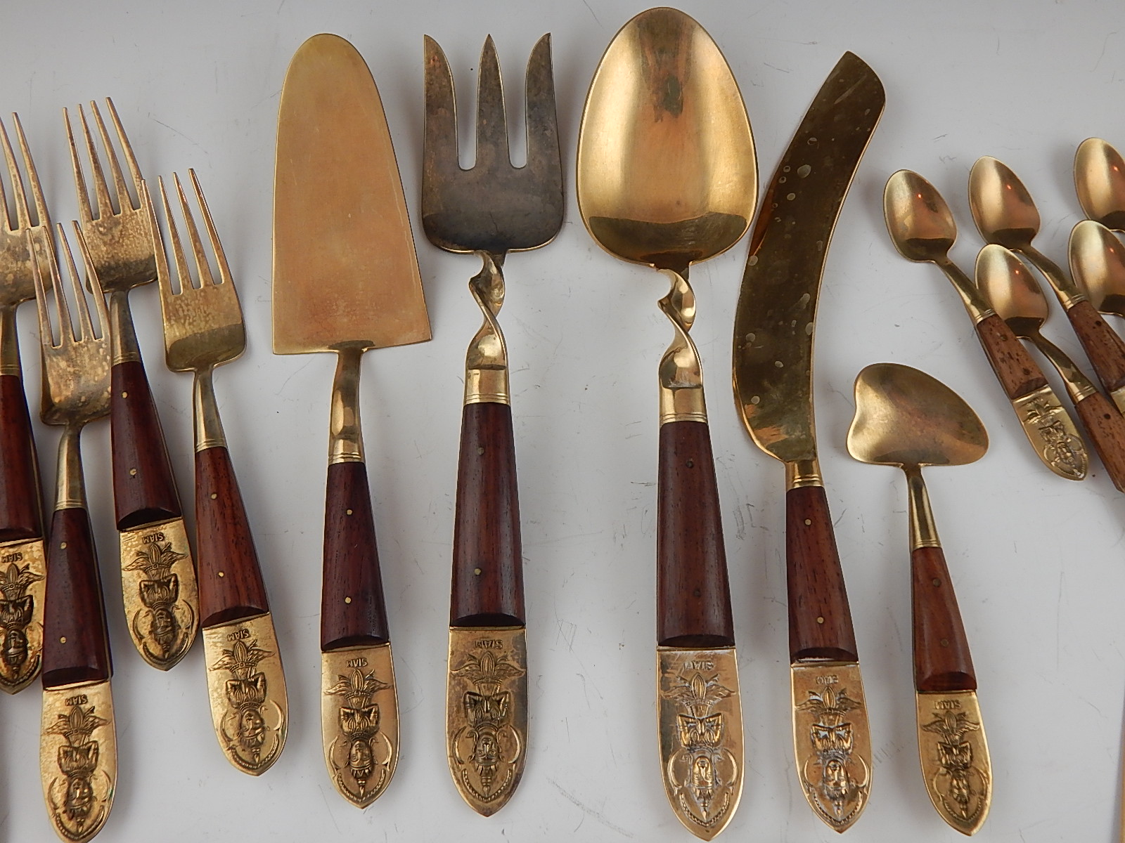 Vintage Siam Thailand Brass and Teak Flatware EBTH
