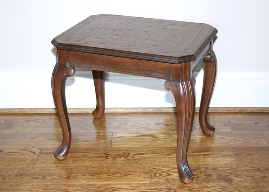 Oak Side Table With Cabriole Legs And Walnut Stain Ebth