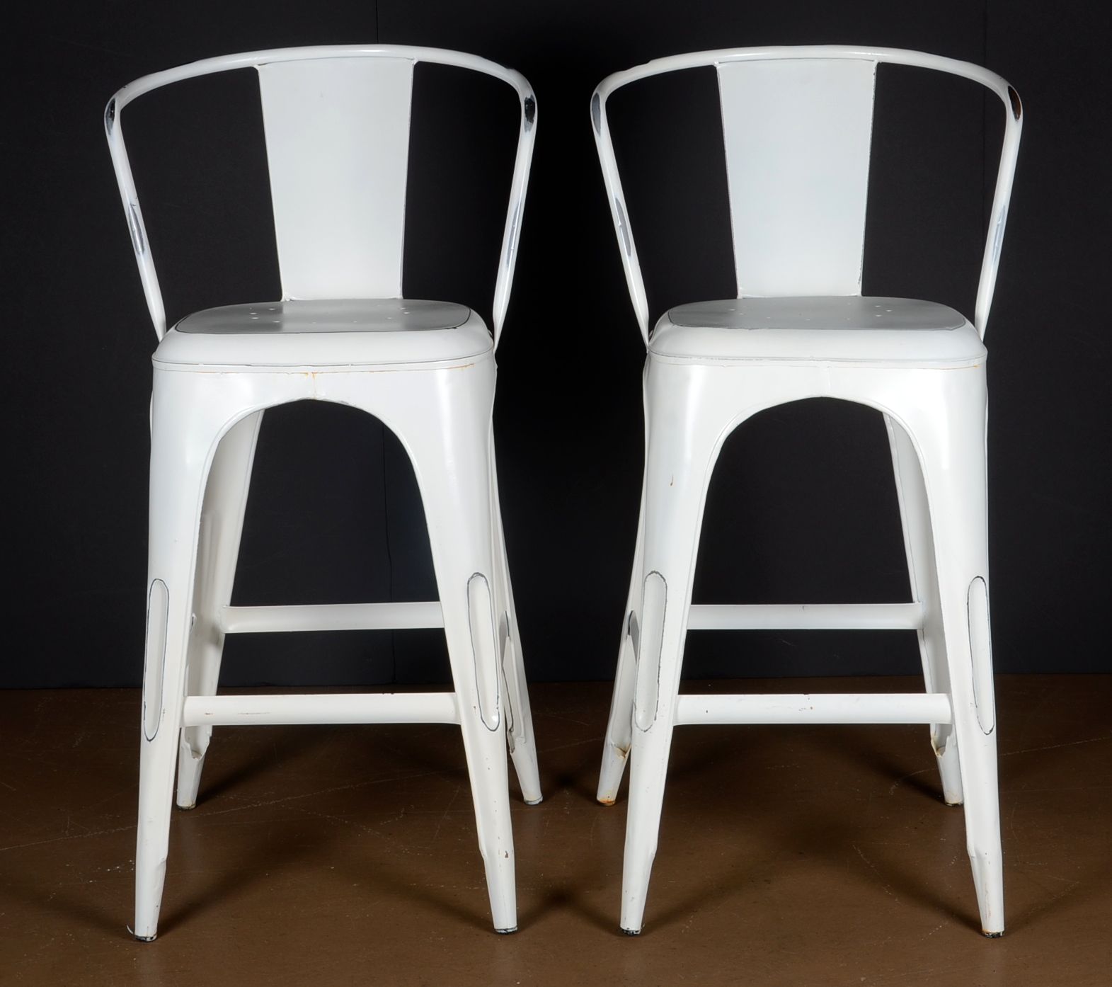 Pair of White Industrial Metal Bar Stools EBTH