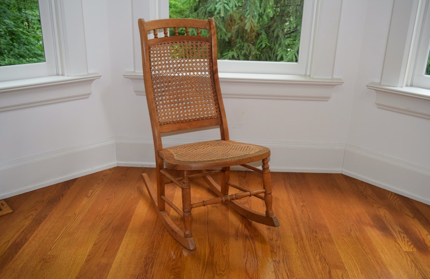 Armless Cane Back Rocking Chair EBTH