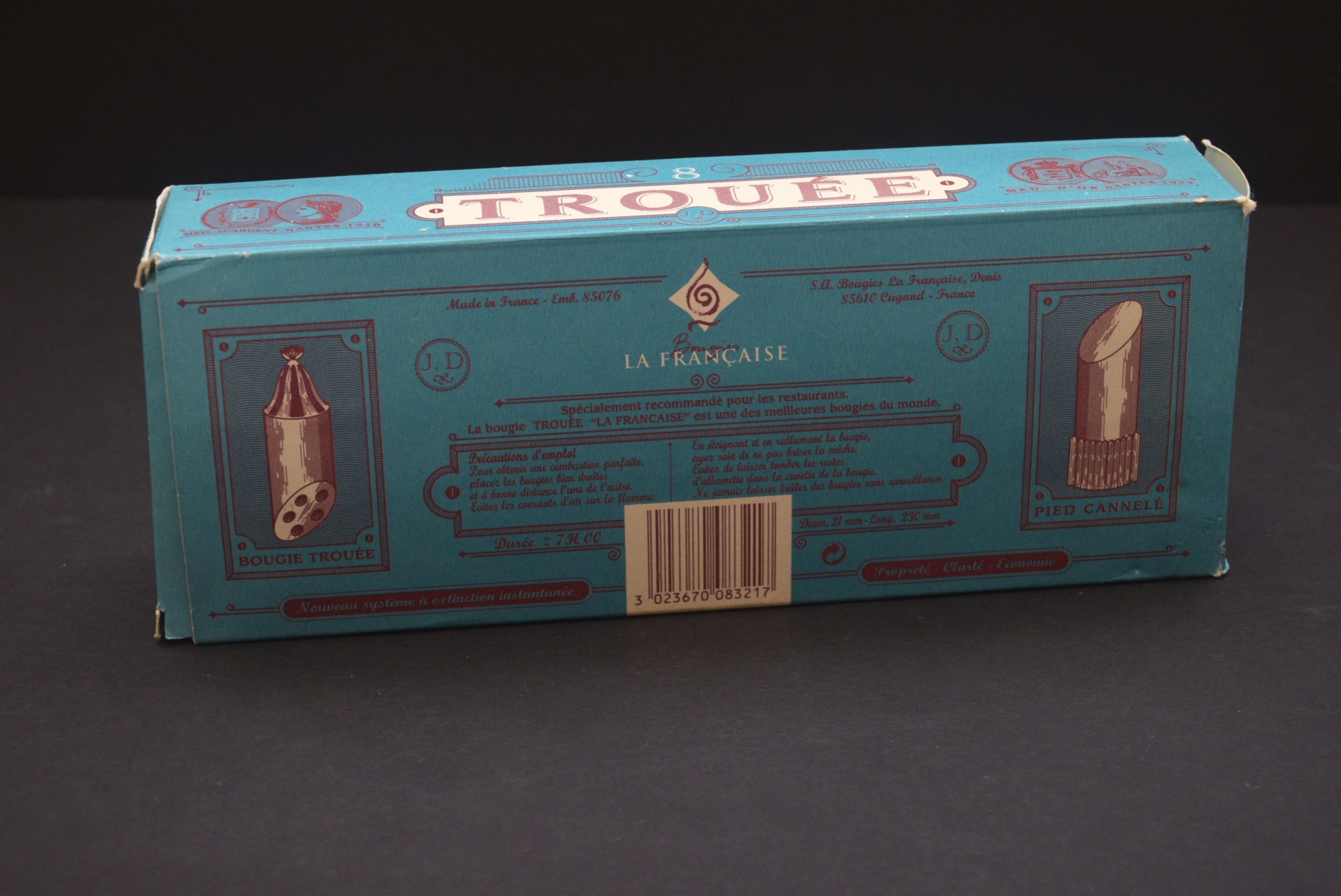 Box of Eight Bougies Trouee la Francaise French Dripless Candles EBTH