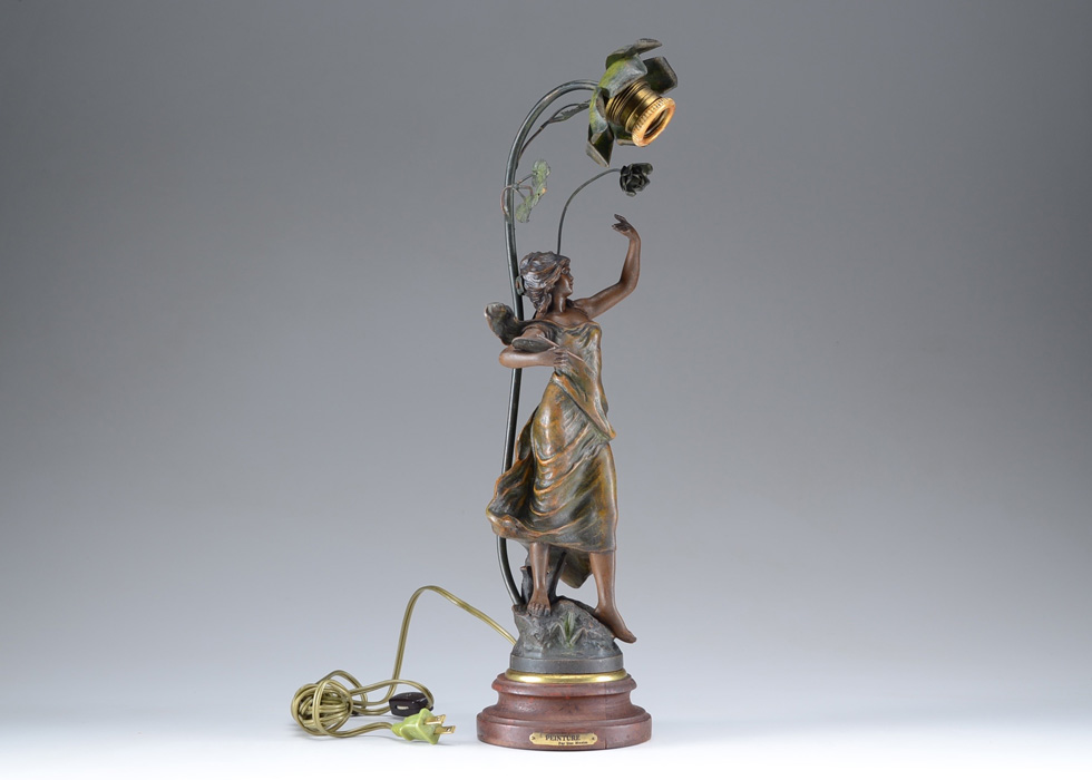 art nouveau spelter lamp