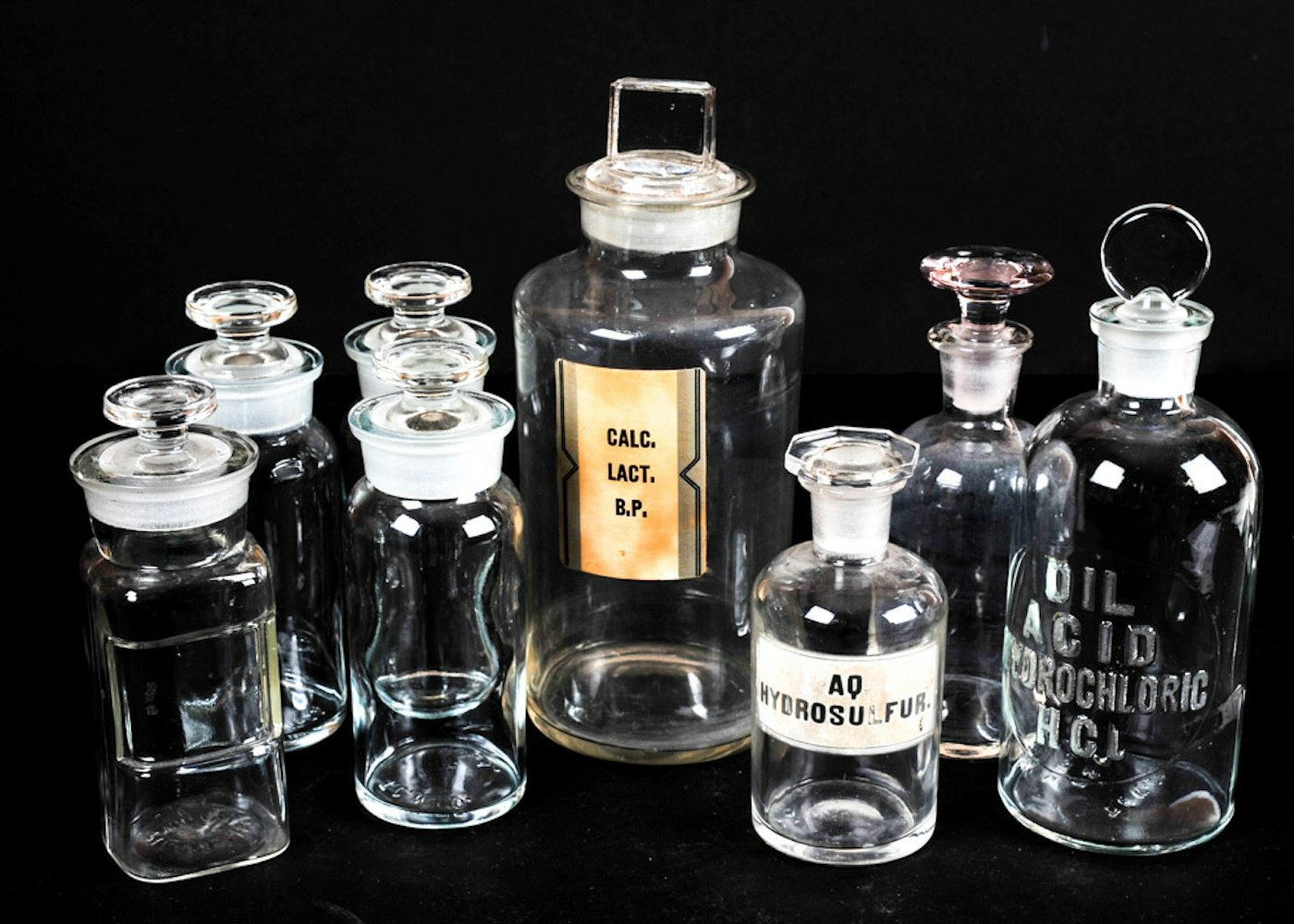 Eight Science Lab Bottles with Stoppers | EBTH