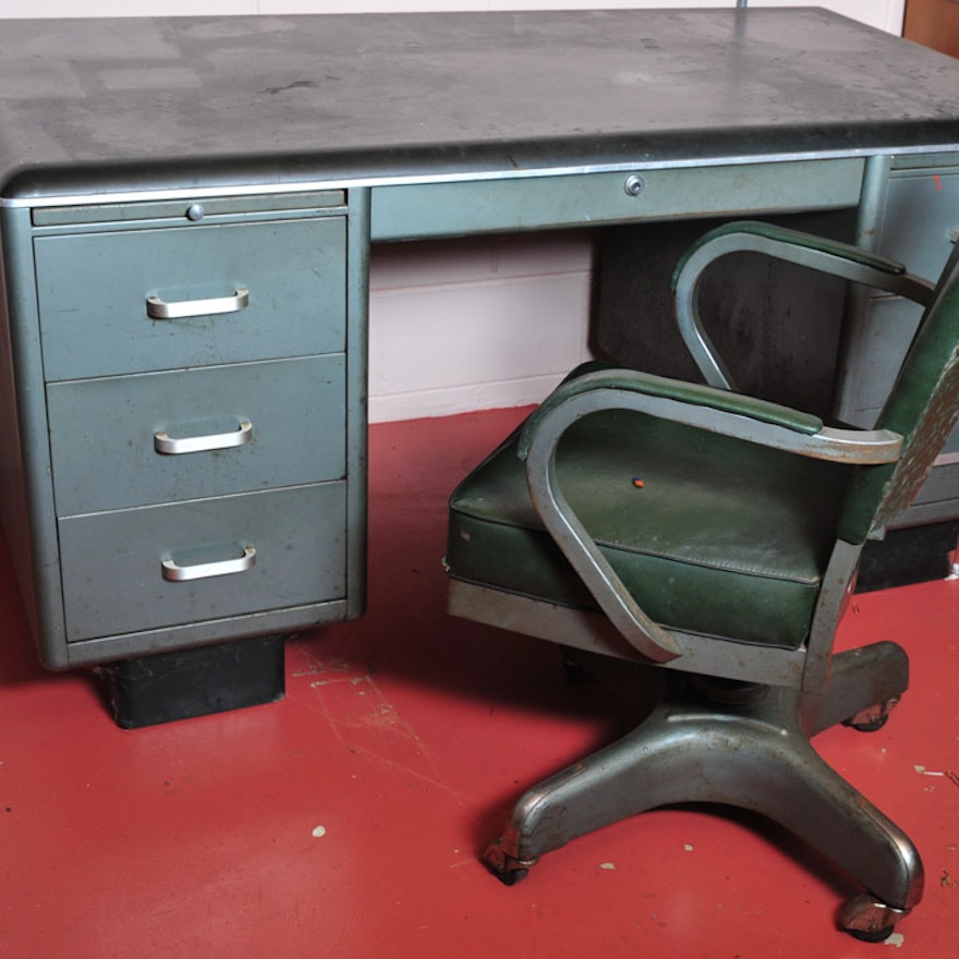 Globe Wernicke Industrial Metal Desk And Chair Ebth