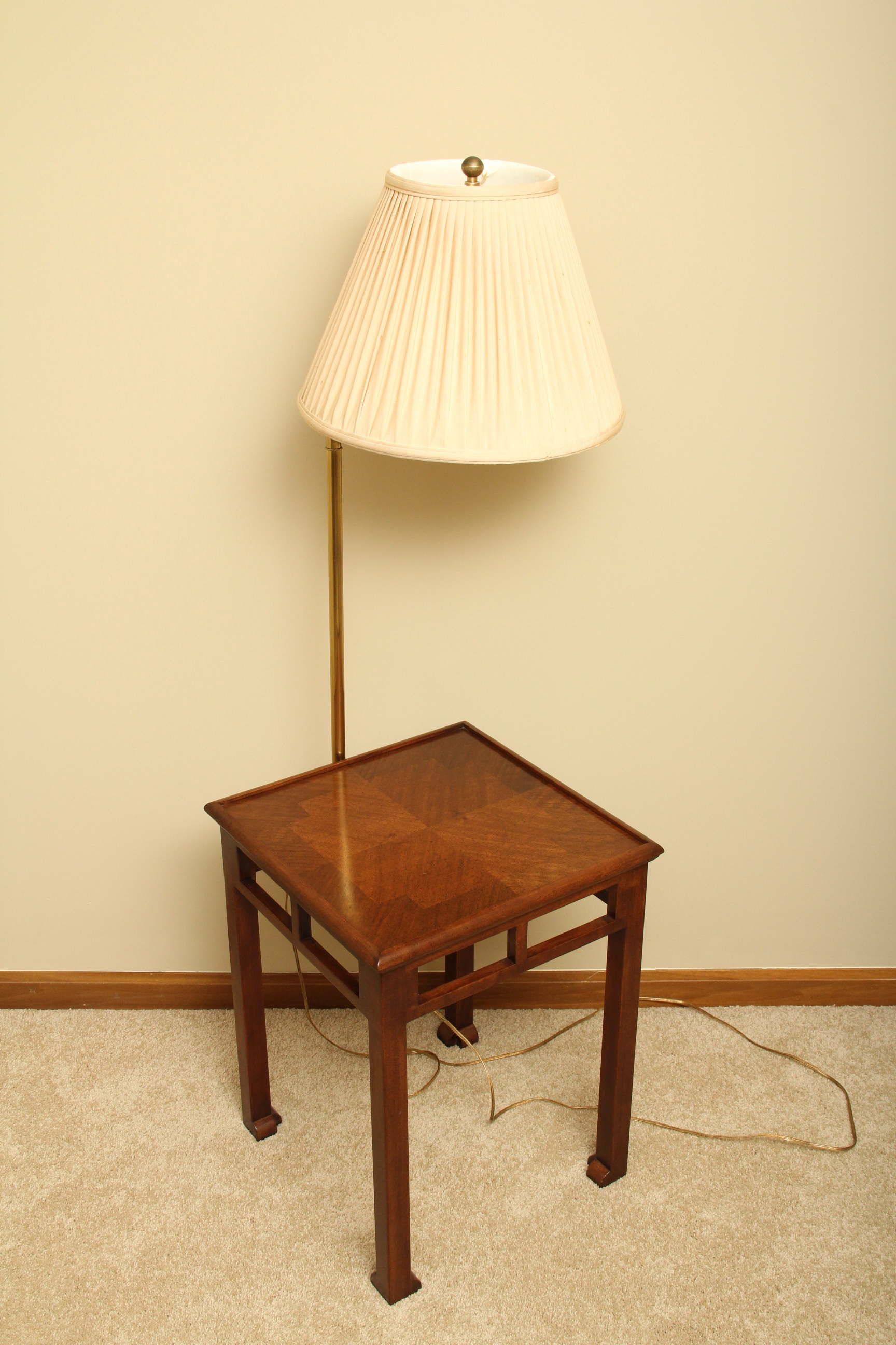 Wooden End Table with Attached Lamp EBTH