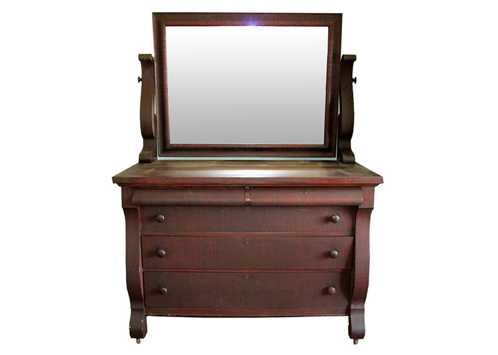Antique Mahogany Empire Revival Style Dresser with Mirror EBTH
