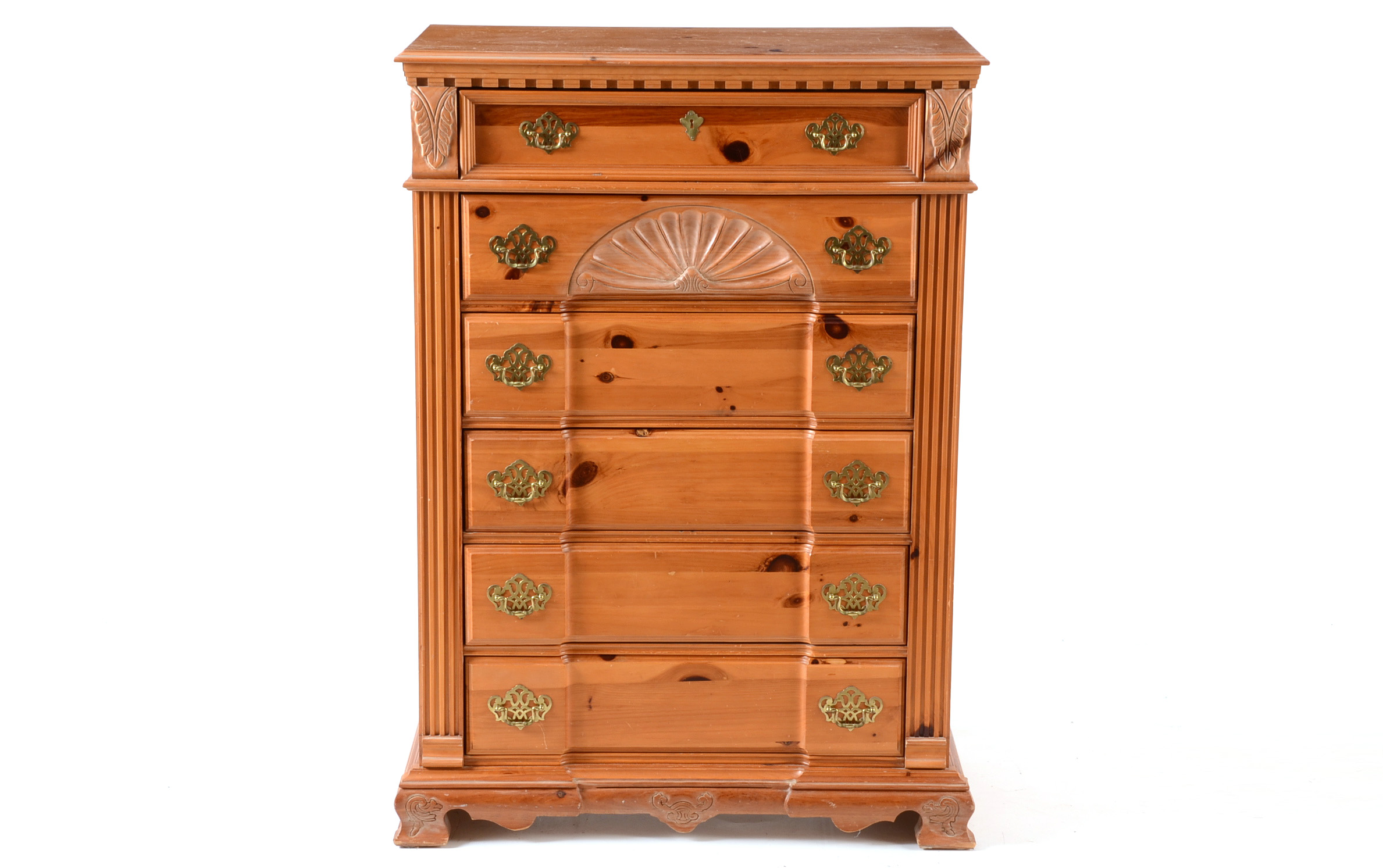 Six Drawer Knotty Pine Dresser Ebth