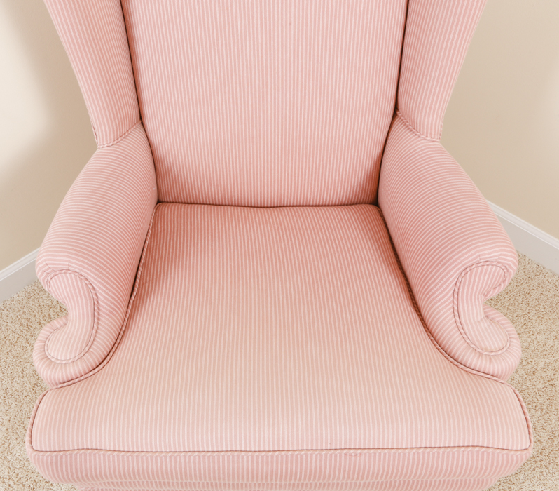 Queen Anne Style Pink Stripe Upholstered Wingback Chair EBTH
