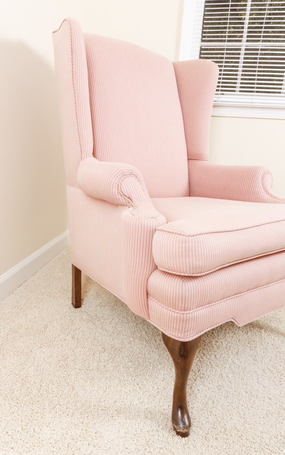 Queen Anne Style Pink Stripe Upholstered Wingback Chair EBTH