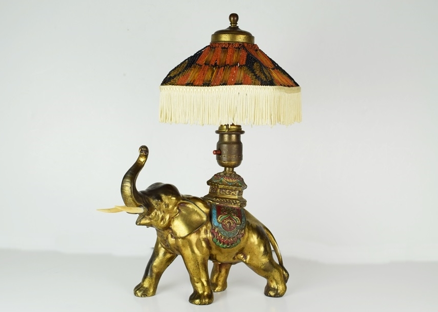 elephant lamp with beaded shade