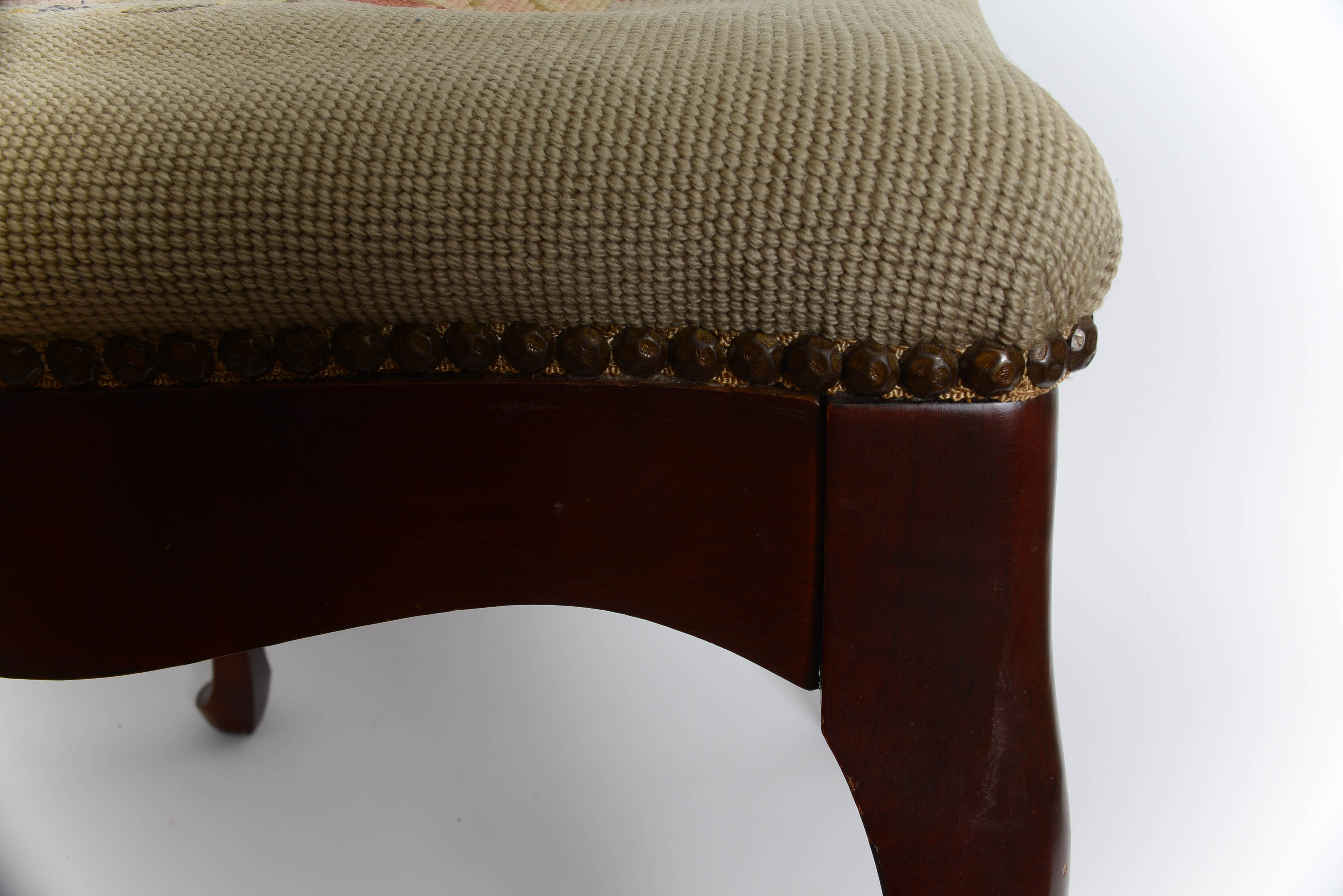 Antique Needlepoint Ottoman EBTH