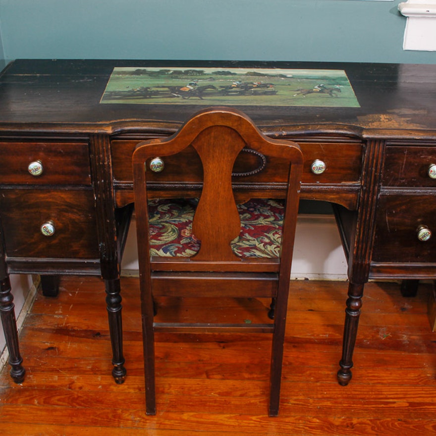 Antique Mahogany Desk And Fiddle Back Chair : EBTH Antique Mahogany Desk and Fiddle Back Chair ... - Antique Mahogany Desk And Fiddle Back Chair : EBTH