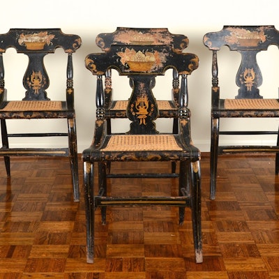 Vintage Chairs, Antique Chairs And Retro Chairs Auction In Four Baltimore Painted Cane Seat Chairs - Vintage Chairs, Antique Chairs And Retro Chairs Auction In