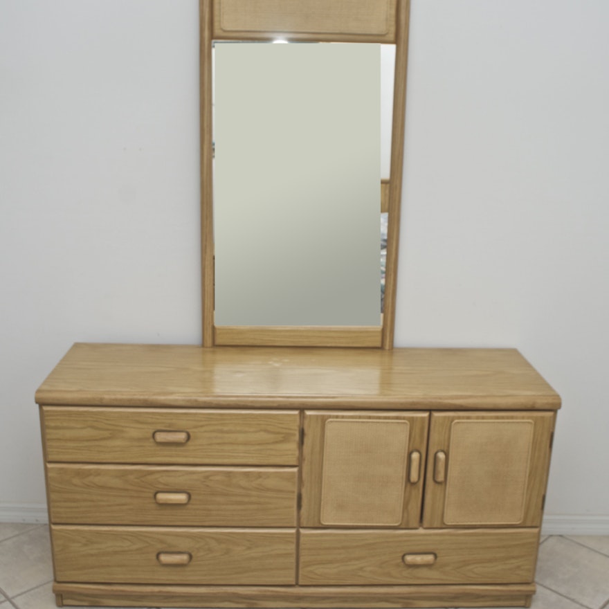 Four Drawer Dresser With Mirror In Light Oak Four Drawer Dresser With Mirror In Light Oak