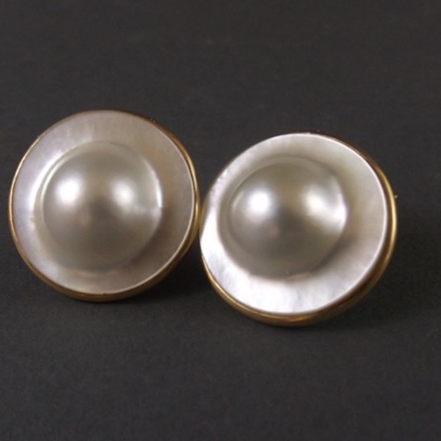 Pair Of Blister Pearl Earrings Ebth Pair Of Blister Pearl Earrings