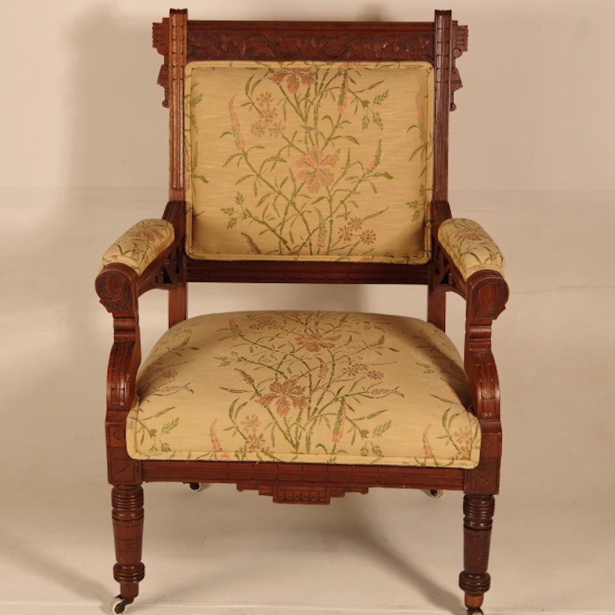 Antique Eastlake Chair With Leaf Carving To Back : EBTH Antique Eastlake Chair with Leaf Carving to Back ... - Antique Eastlake Chair With Leaf Carving To Back : EBTH