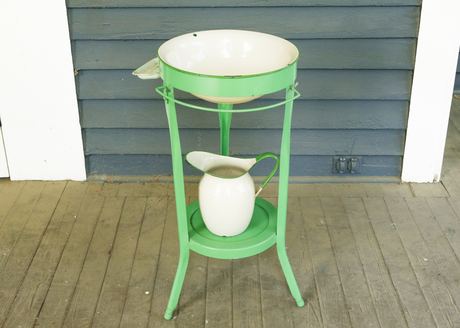 Vintage Metal and Enamelware Wash Stand and Pitcher EBTH