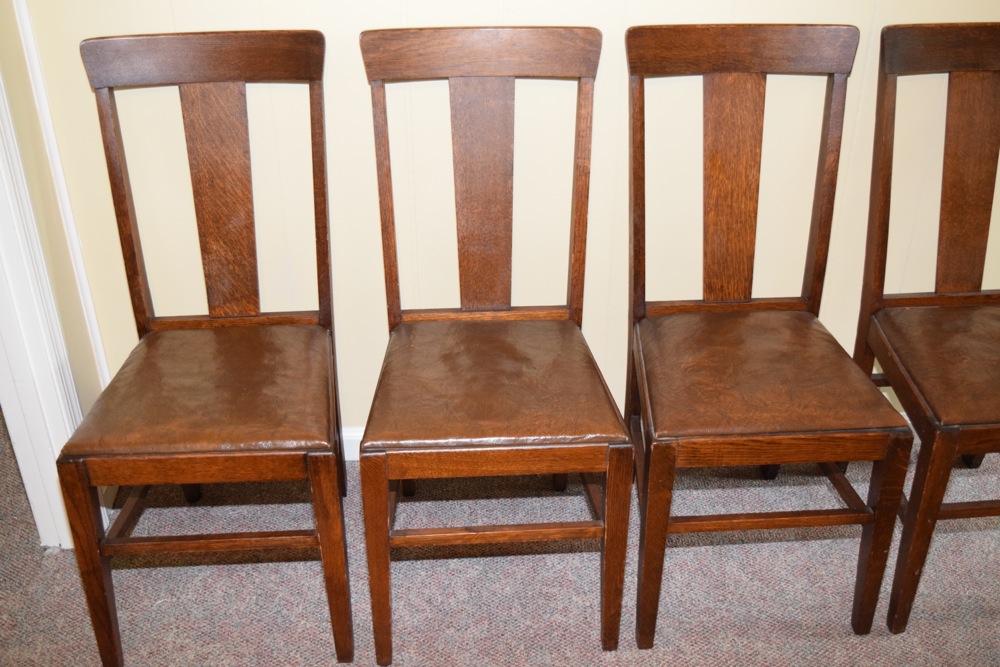 Four Antique Oak and Leather Side Chairs by Marietta Chair Co. EBTH