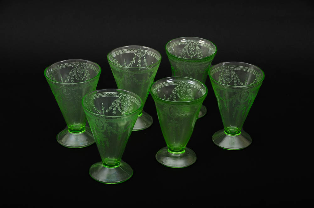 Green Etched Depression Glass Parfait Glasses EBTH