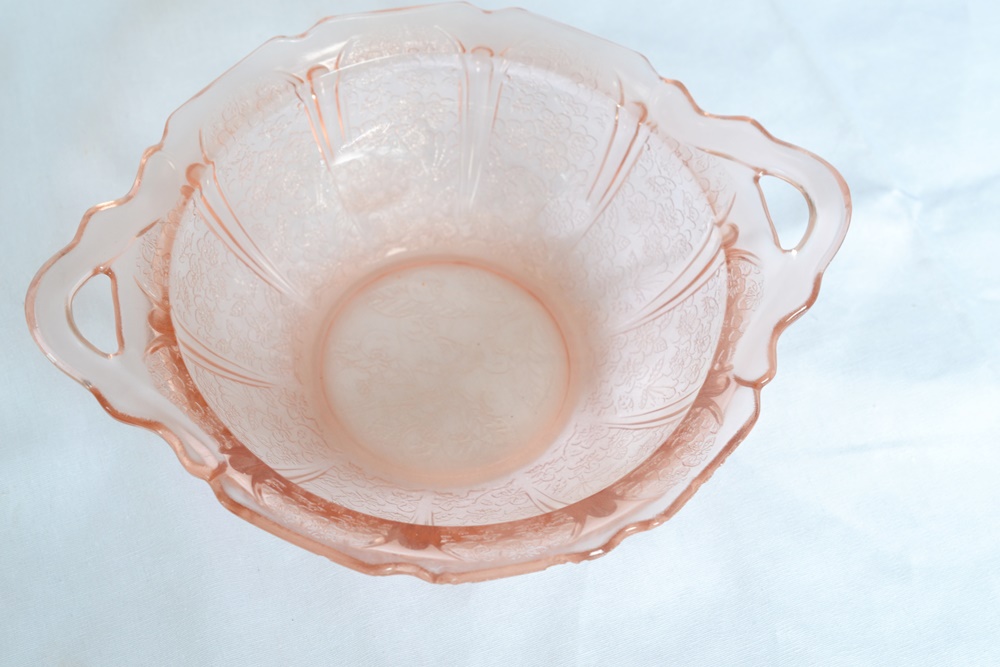 Vintage Pink Glassware W/ a Glass Cherry Blossom Bowl EBTH