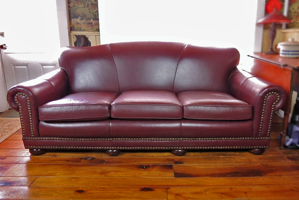Bradington Young Red Leather Camel Back Sofa Ebth