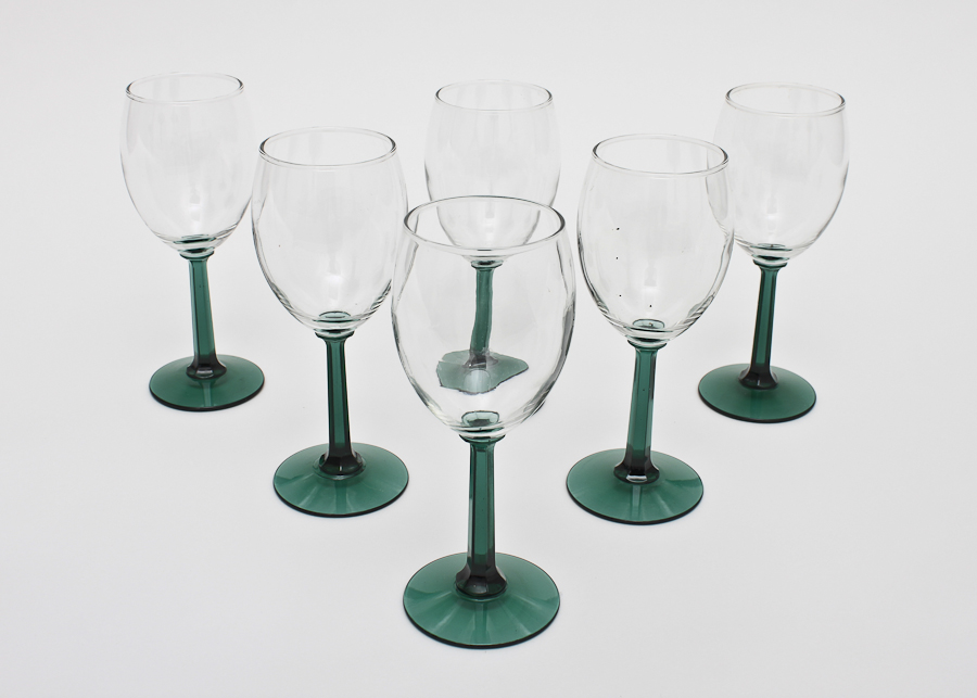 Set of Six Green Tinted Wine Glasses EBTH
