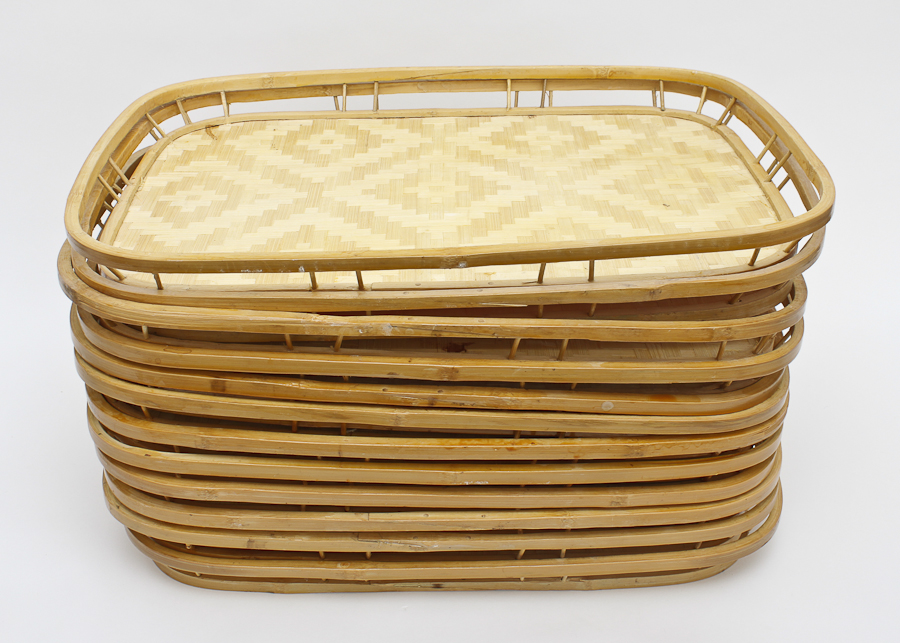 Set of Twelve Woven Bamboo Serving Trays EBTH