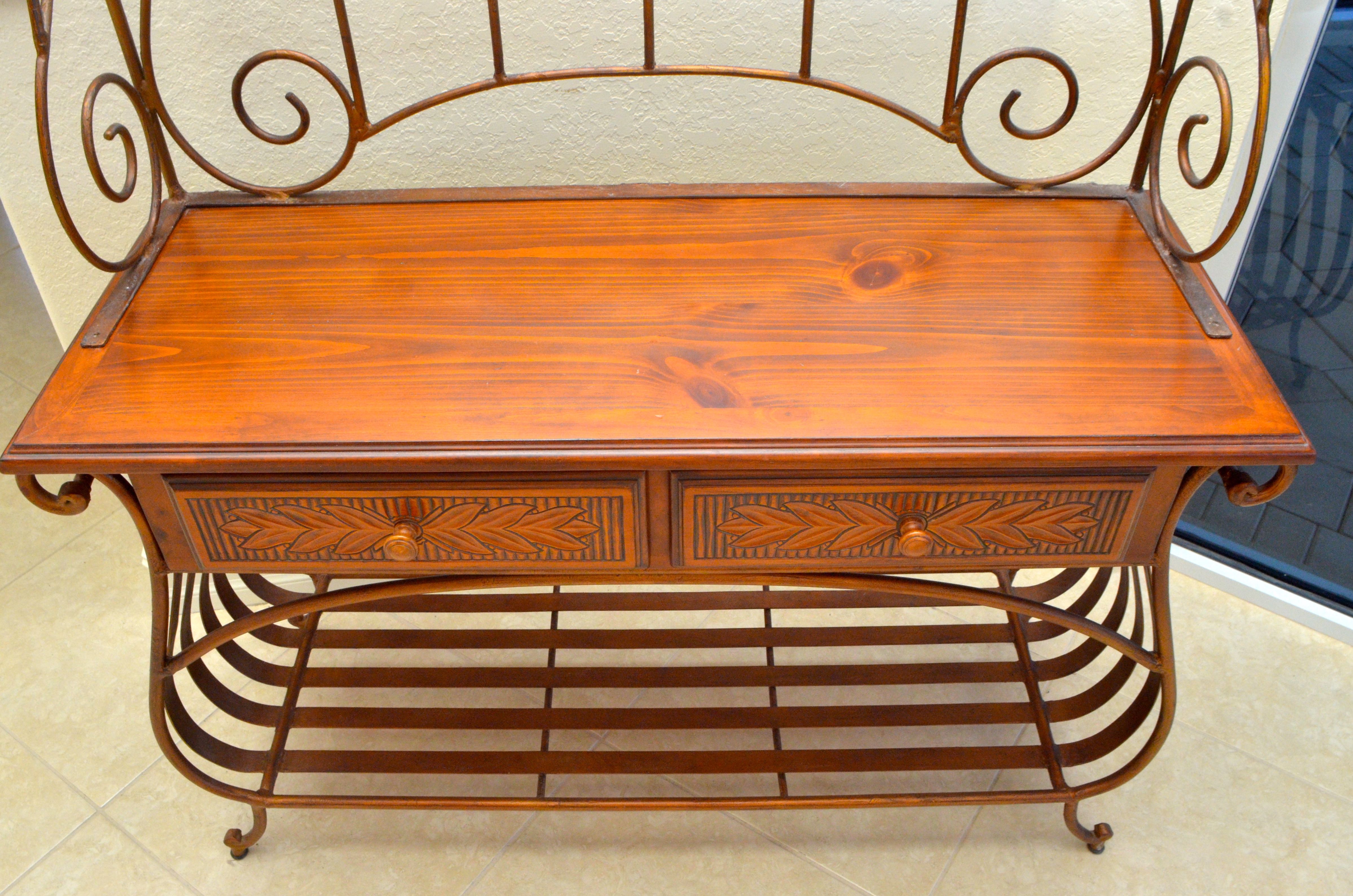 Ornate Wooden Baker’s Rack with Metal Scroll Detailing EBTH