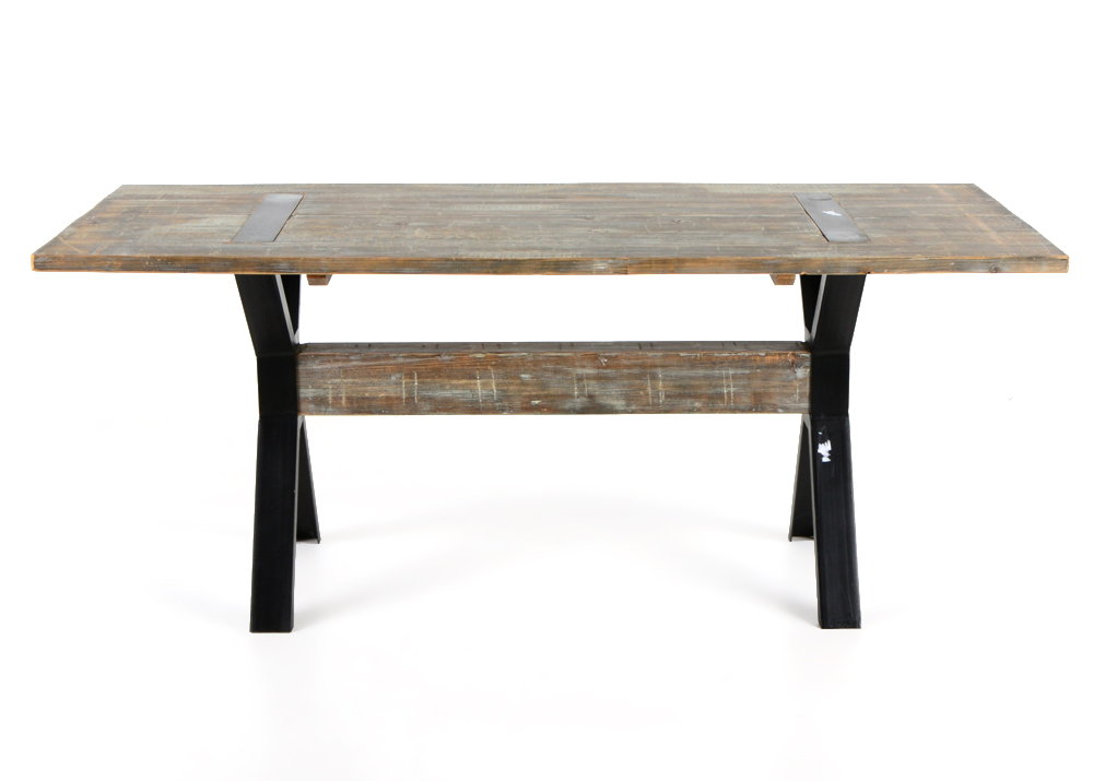 Weathered Pine and Black Metal Dining Table EBTH