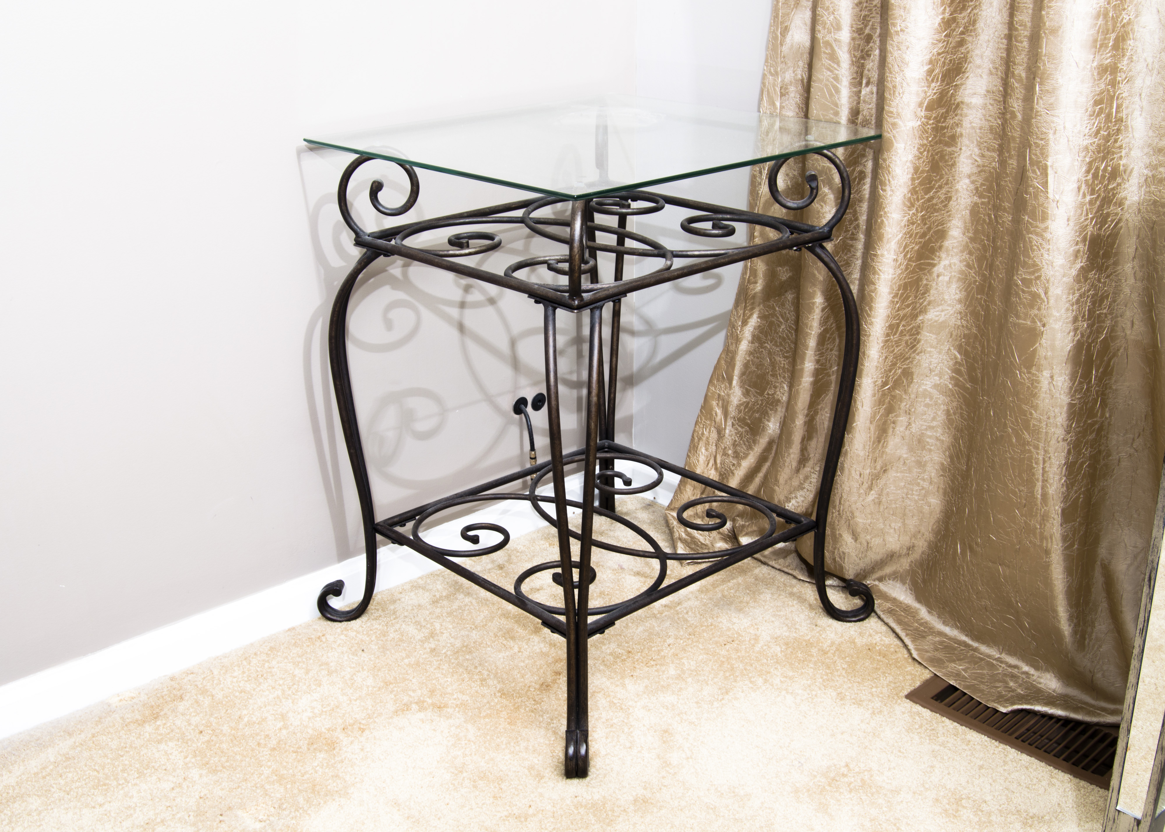 Wrought Iron Glass Top End Table EBTH