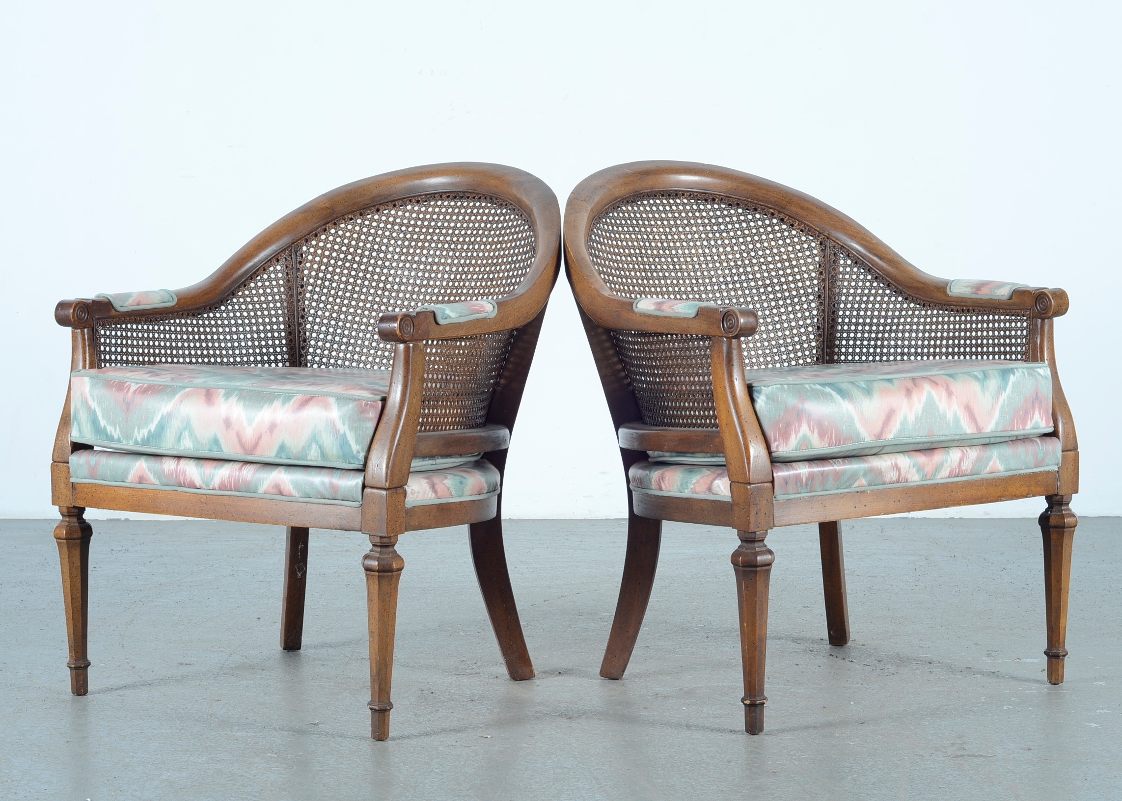 Pair Vintage Caned Barrel Back Upholstered Chairs EBTH    DSC1780 