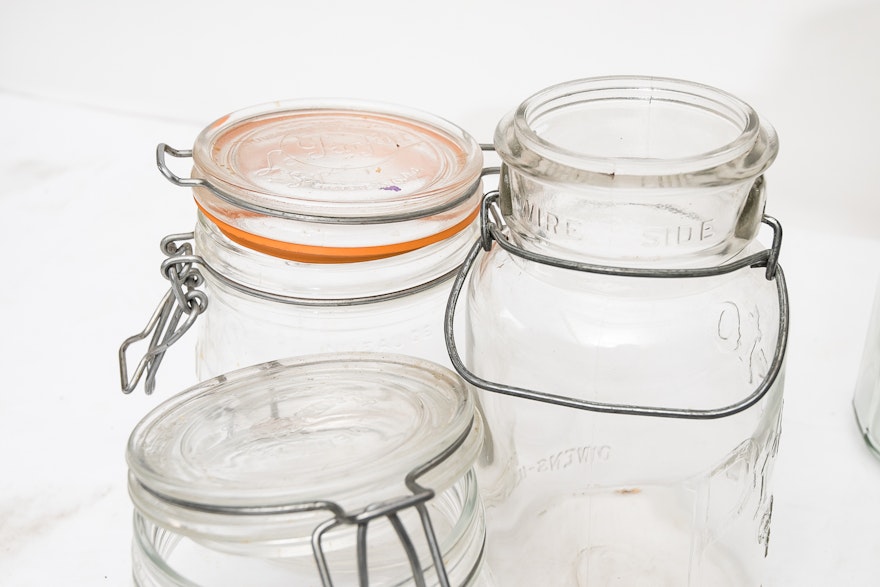 Vintage Biscuit and Wire-Clamp Mason Jars | EBTH