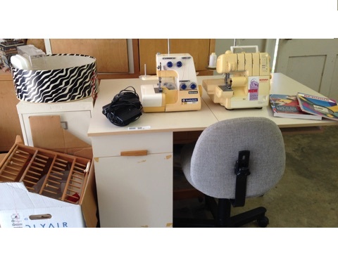 Two Bernina Serger Machines Work Table And Chair