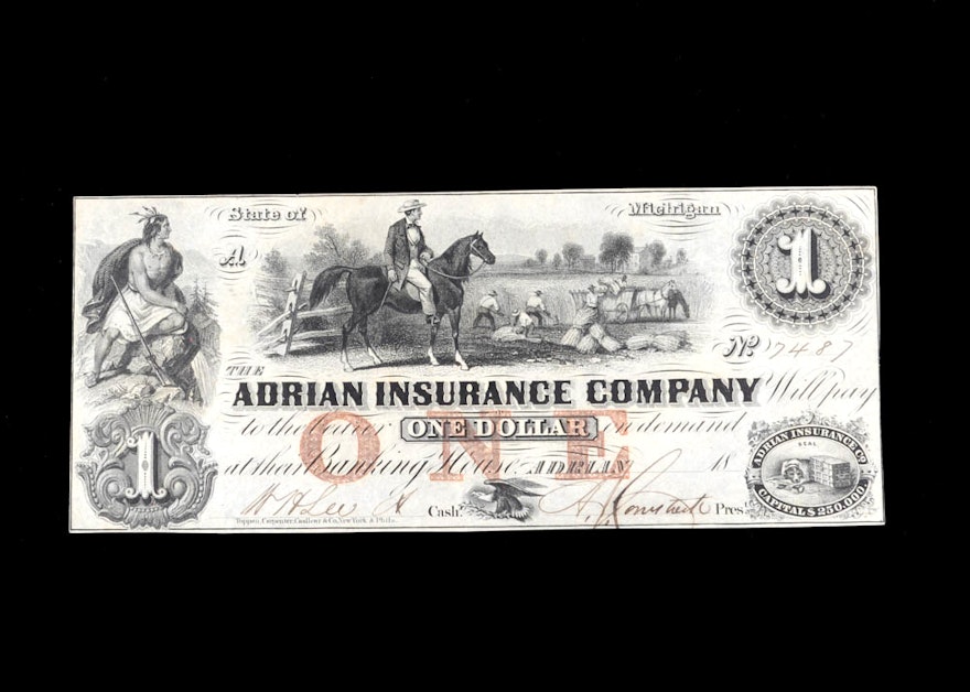 One Dollar note from the Adrian Insurance Company in ...