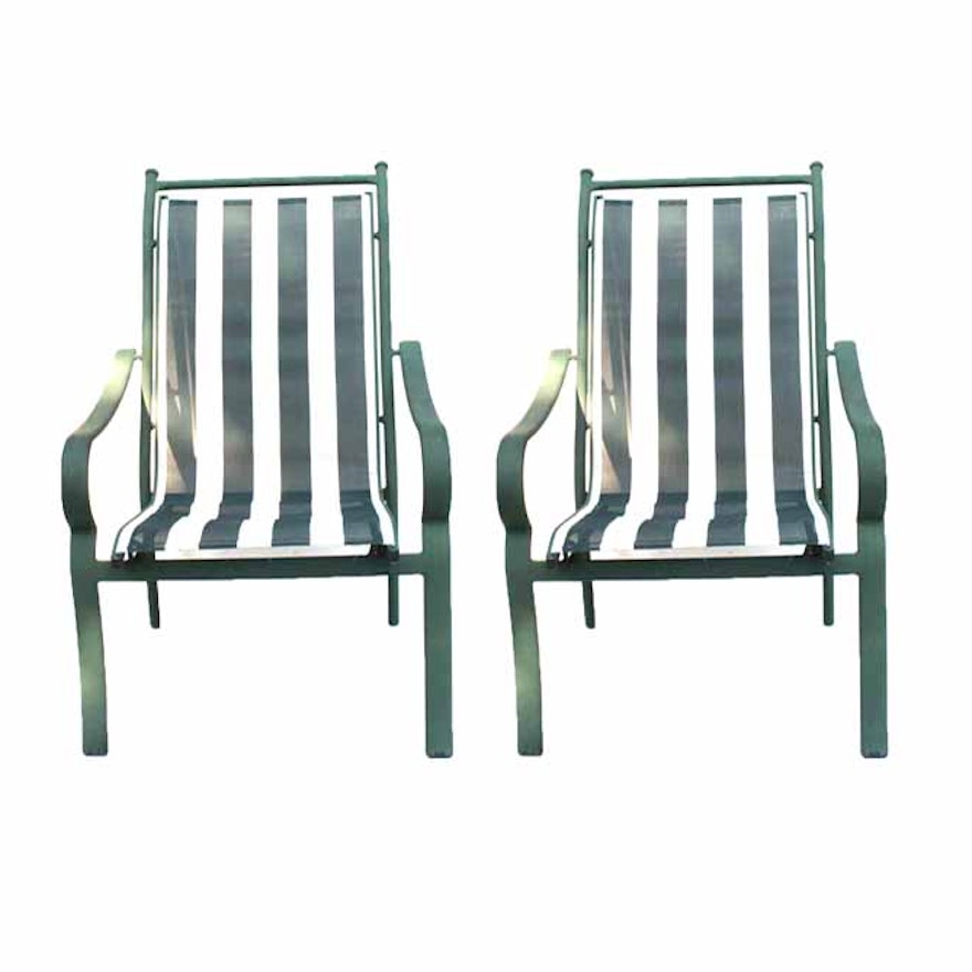Pair Of Green And White Striped Patio Chairs Ebth Pair Of Green And White Striped Patio Chairs