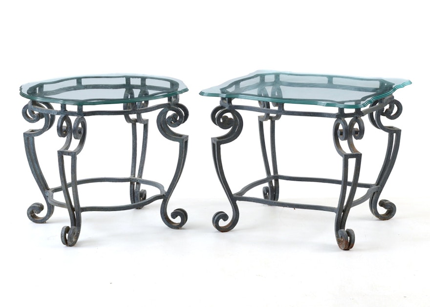 Pair of Glass Top Wrought Iron End Tables : EBTH - Pair of Glass Top Wrought Iron End Tables ...