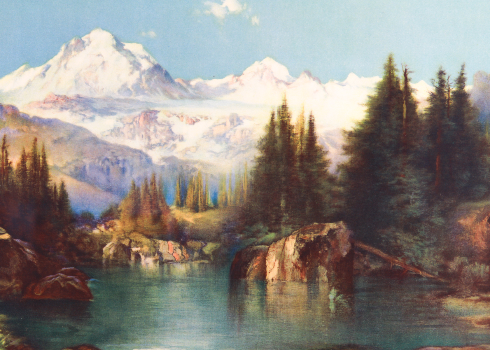 Vintage Landscape Lithograph in Octagonal Frame | EBTH