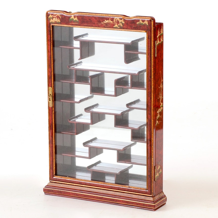 Asian Inspired Wall Mounted Curio Cabinet Ebth