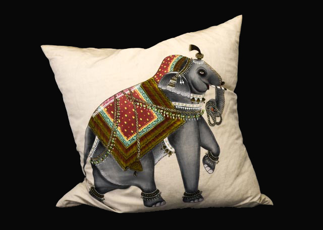 Hand Painted John Robshaw Indian Elephant Pillow Ebth