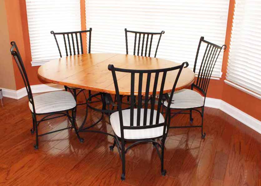 French Country Oak and Wrought Iron Dining Table with Five Chairs EBTH