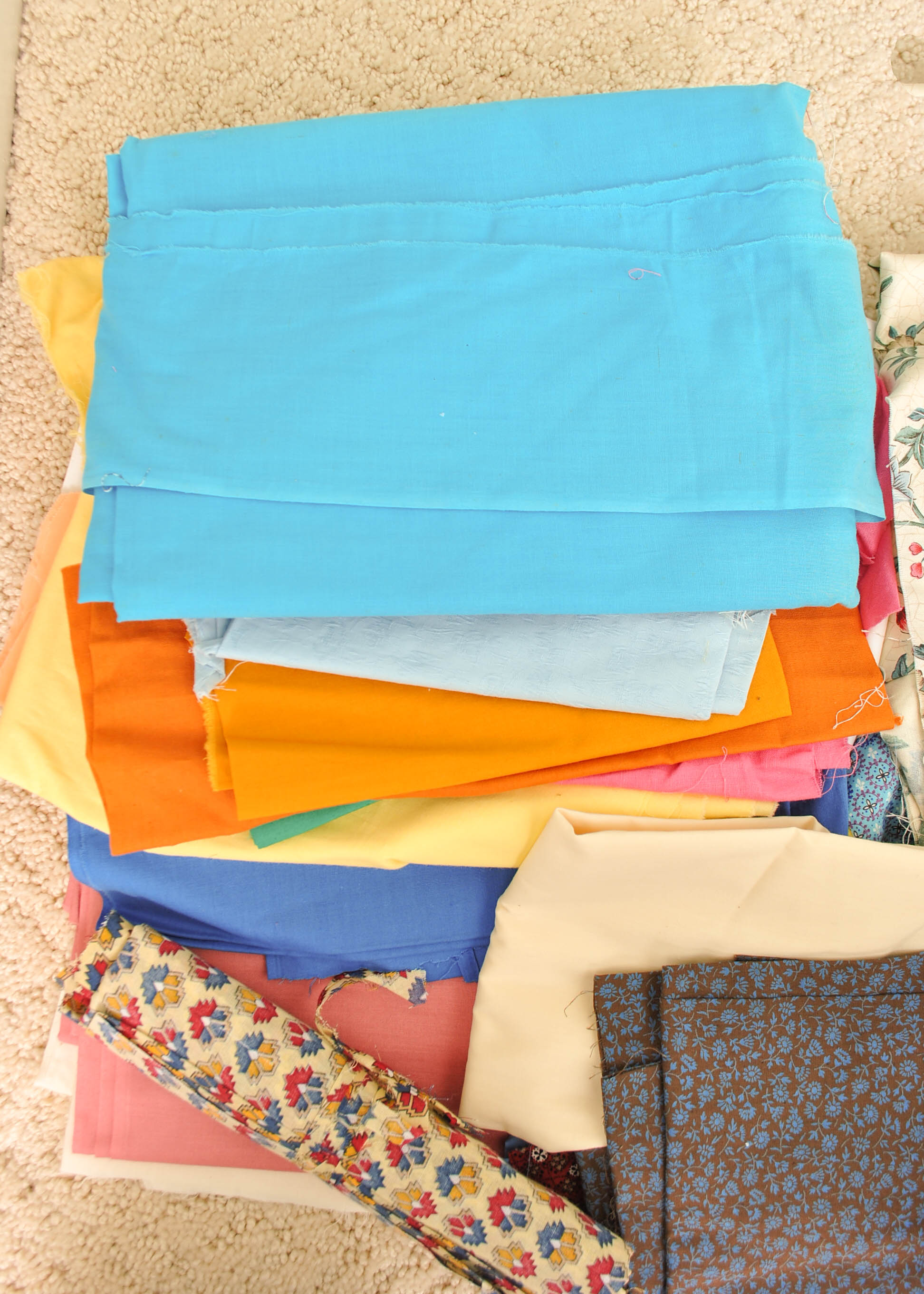 Box of Quilt Pieces and Material EBTH