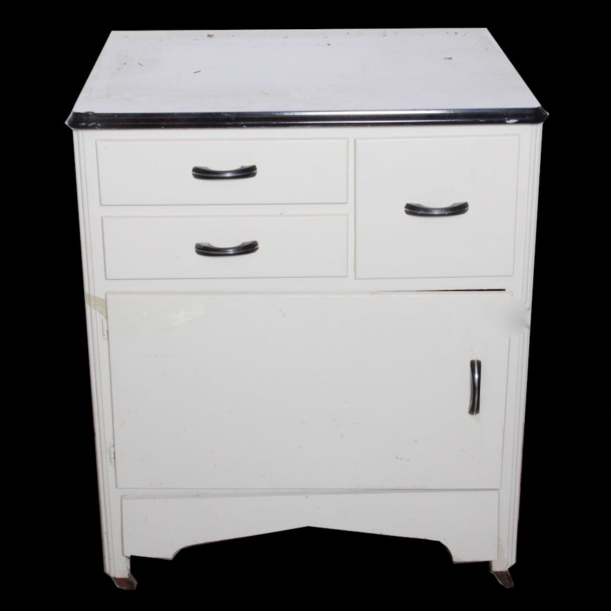 Vintage Enamel Top Cabinet Ebth