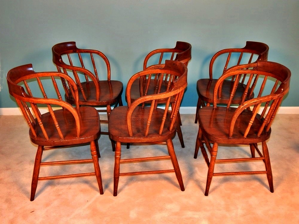 Vintage Barrel Back Chairs / Vintage Cane Back Barrel Chairs, Set of