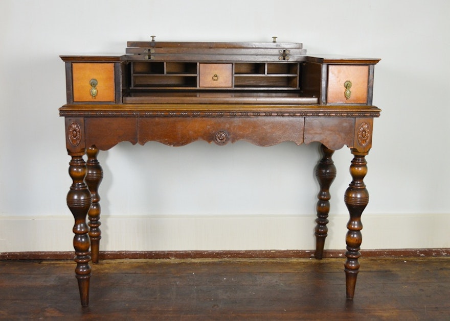 Antique Spinet Style Flip Top Walnut Writing Desk Ebth