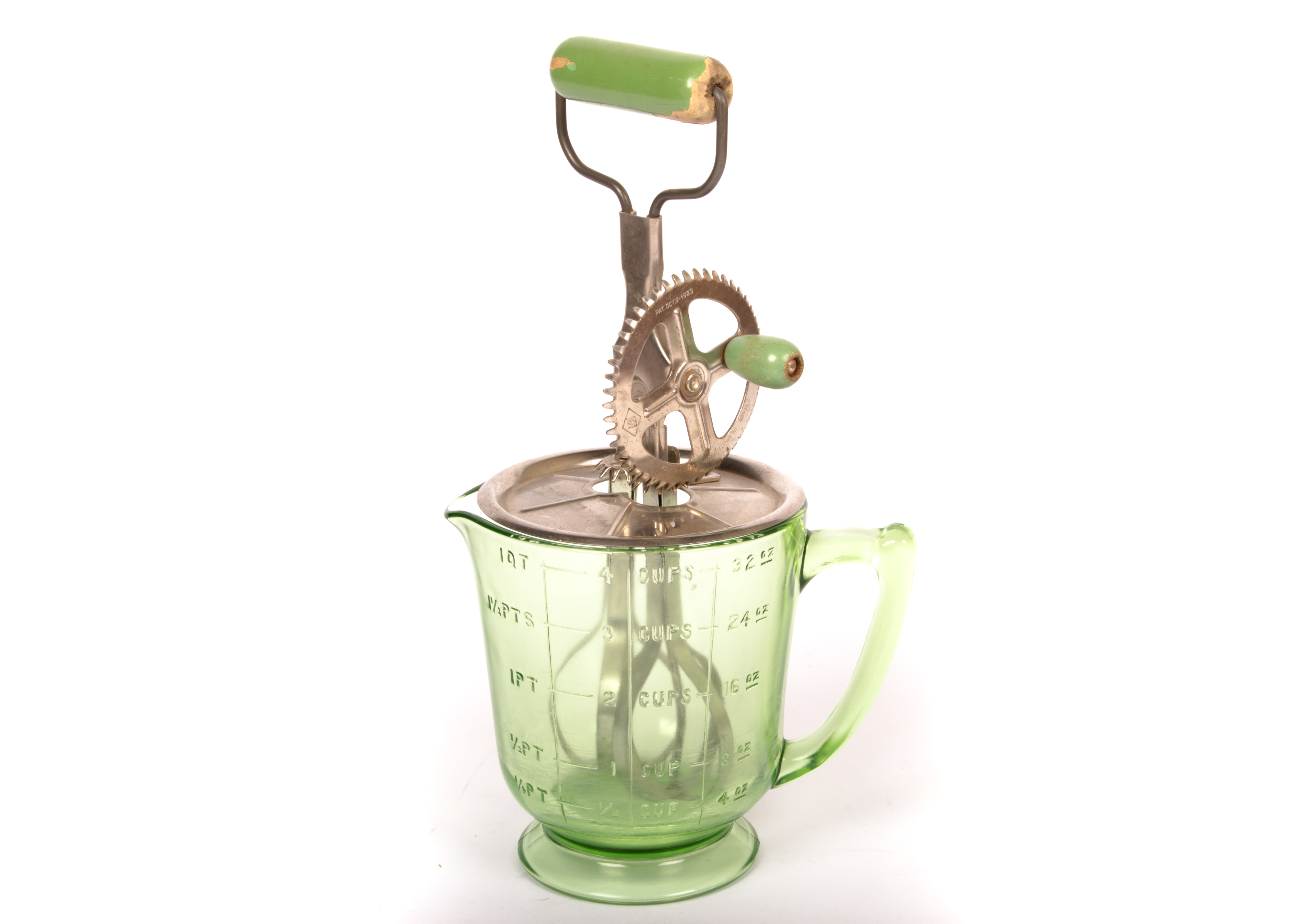 Green Depression Glass Hand Mixer EBTH