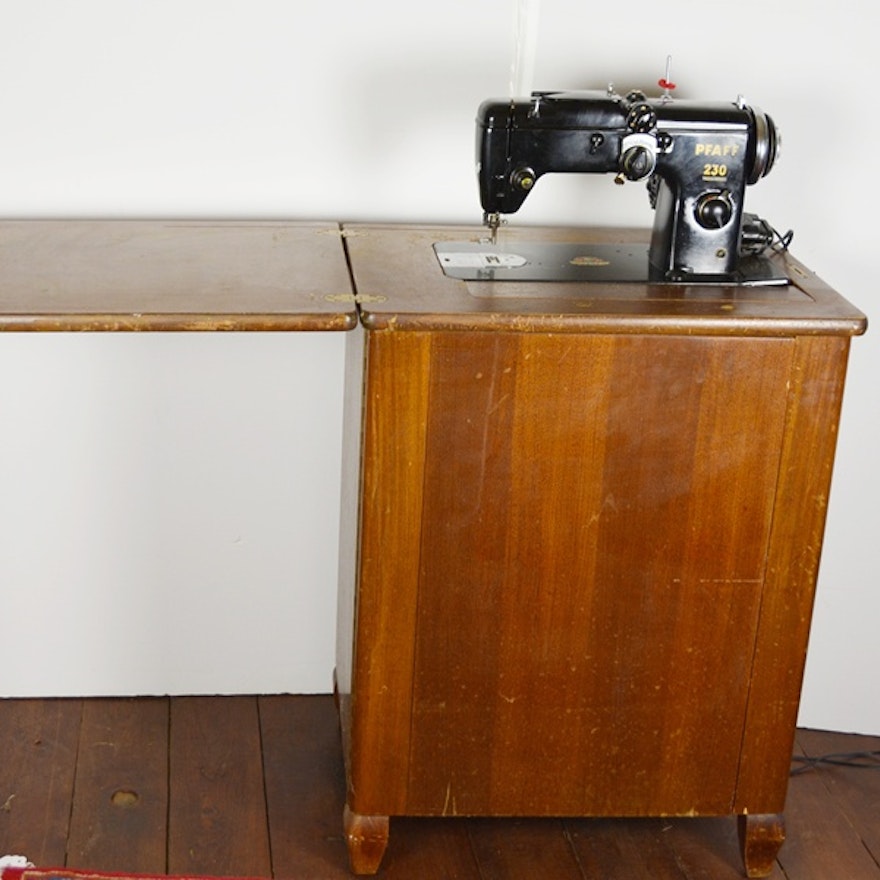 Pfaff 230 Sewing Machine And Cabinet Ebth