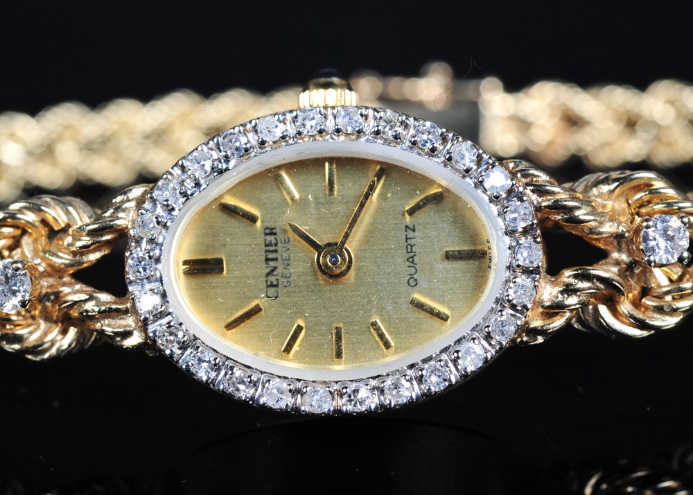 Women s 14K Gold Geneve Watch With Diamond Bezel EBTH women-s-14k-gold-geneve-watch-with-diamond-bezel-ebth