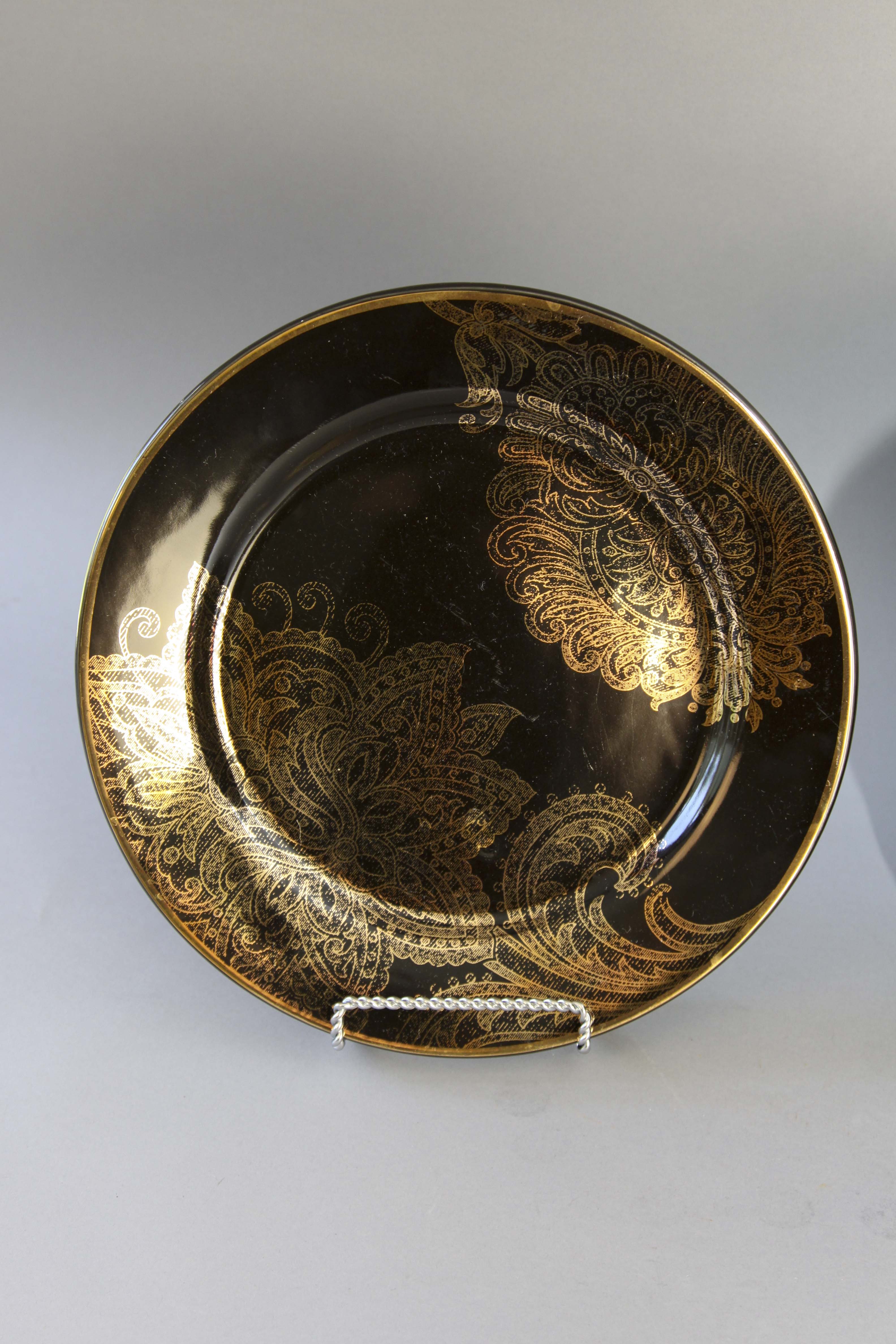 Group of Black and Gold Holiday Plates & Bloomingdale's Chargers EBTH