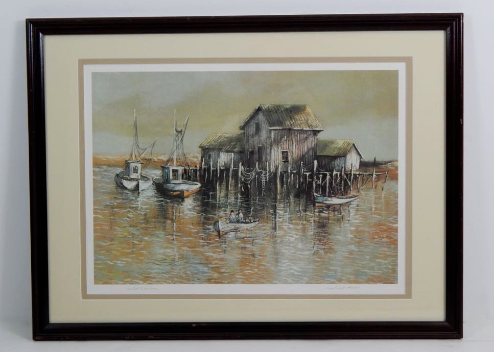 Framed Robert Fabe Old Harbor Lithograph Ebth