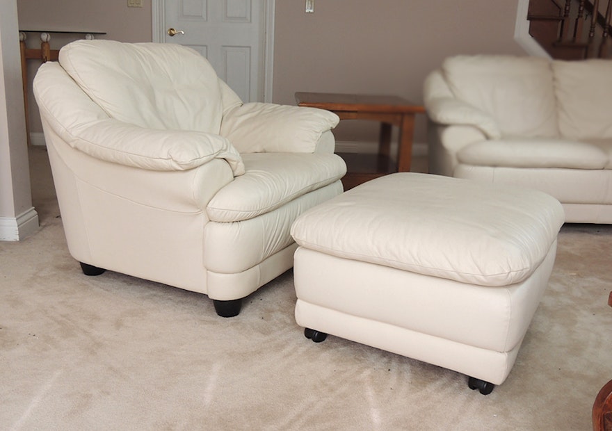 Off White Leather Chair And Ottoman Ebth
